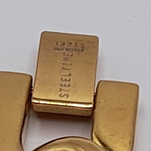 Men's Stainless Steel Gold Plated Chunky Bracelet, 7 Inches, Signed STEELTIME - Picture 3 of 10